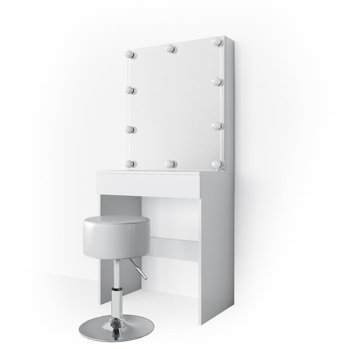 Vicco Tavolo da toeletta Bianco 68 cm con illuminazione LED e sgabello