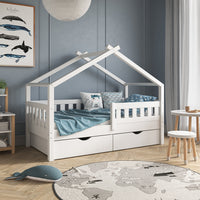 Vitalispa Letto montessori bambini Bianco 80x160 cm con 2 cassetti e materasso