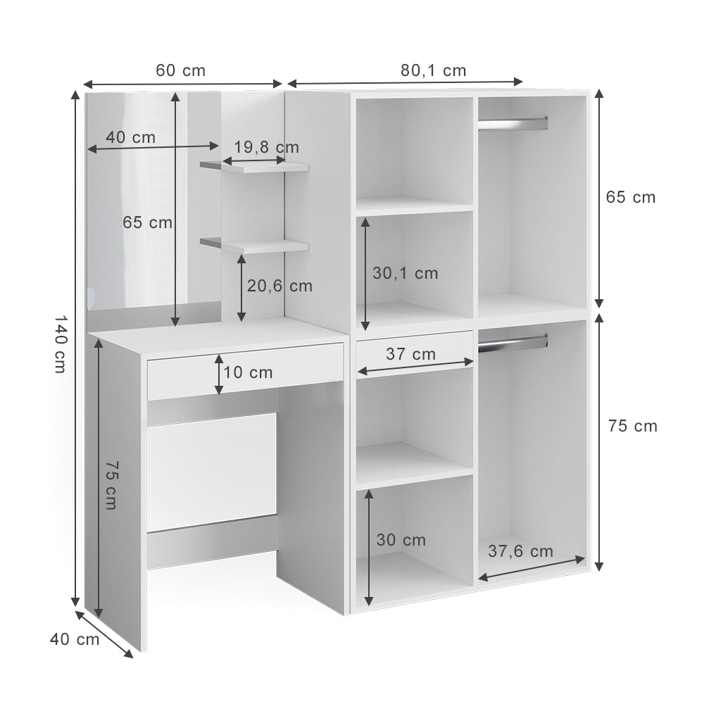 Vicco Tavolo da toeletta Bianco 60 cm con armadi