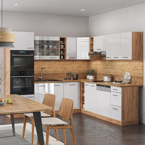 Vicco Cucina angolare completa Bianco lucido/oro power oak 237 x 247 cm , PL Antracite