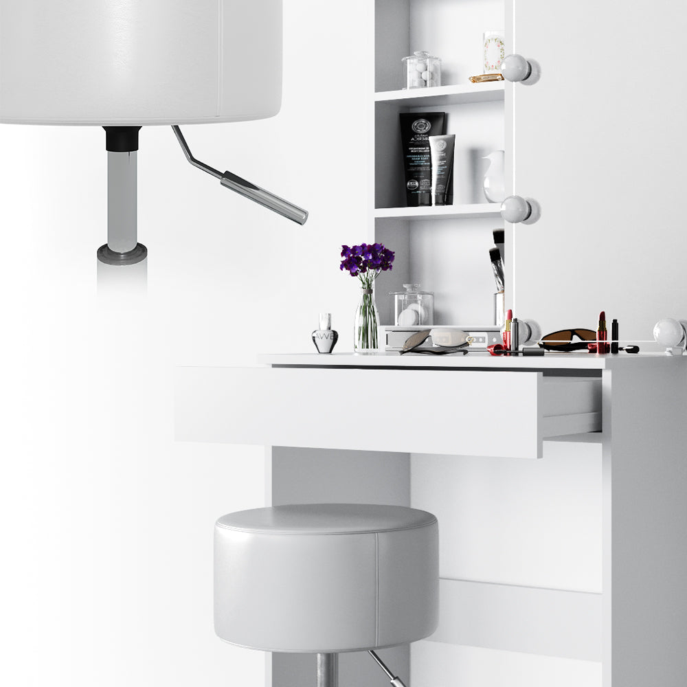 Vicco Tavolo da toeletta Bianco 68 cm con illuminazione LED e sgabello