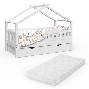 Vitalispa Letto montessori bambini Bianco 80x160 cm con 2 cassetti e materasso