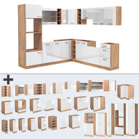 Vicco Cucina angolare completa Bianco lucido/oro power oak 237 x 247 cm , PL Marmo