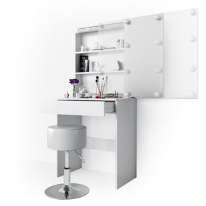 Vicco Tavolo da toeletta Bianco 68 cm con illuminazione LED e sgabello