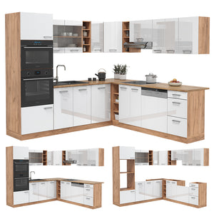 Vicco Cucina angolare completa Bianco lucido/oro power oak 237 x 247 cm , PL Marmo