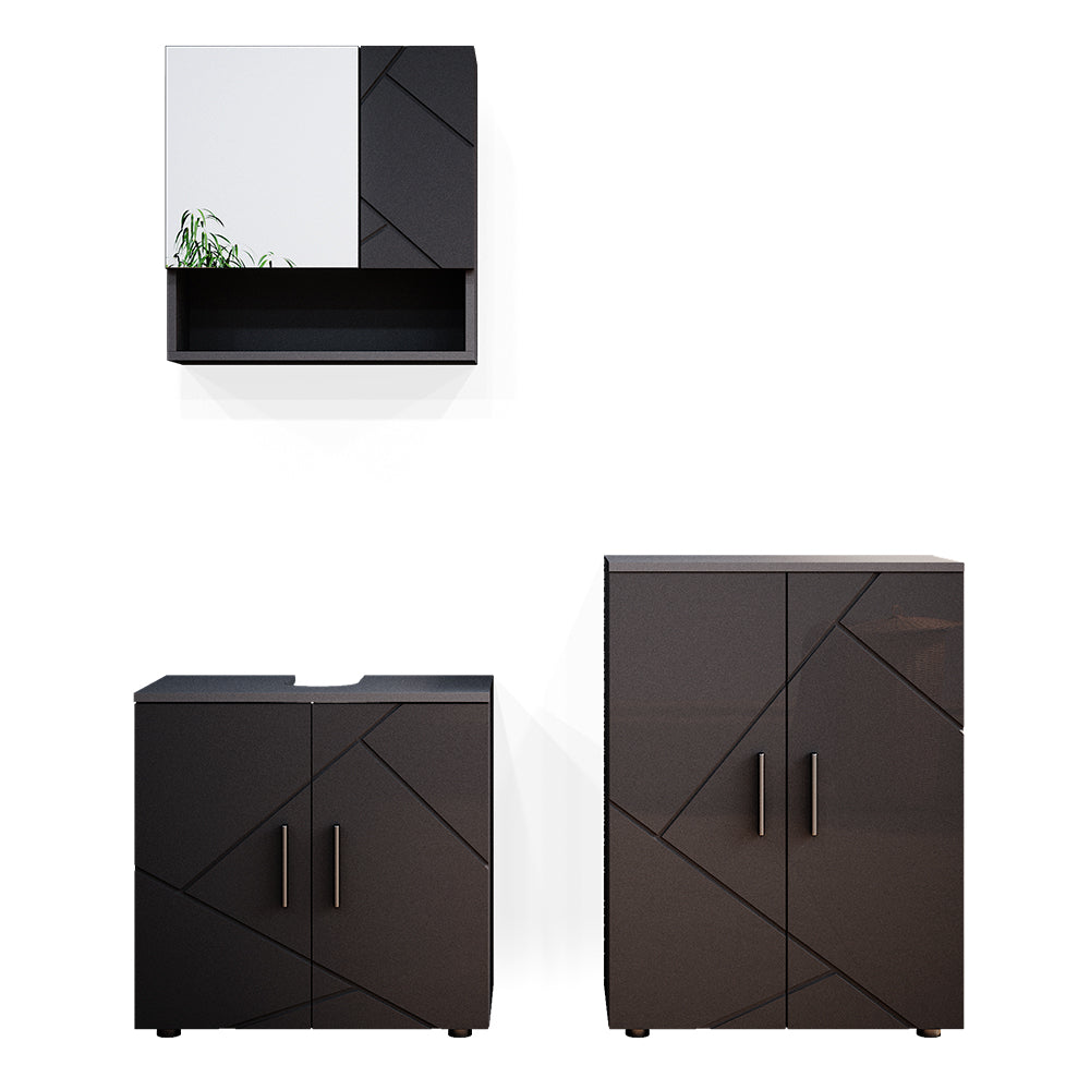 Vicco Set mobili bagno Antracite lucido 3 pezzi, con base 60 cm