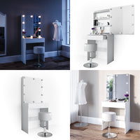 Vicco Tavolo da toeletta Bianco 68 cm con illuminazione LED e sgabello