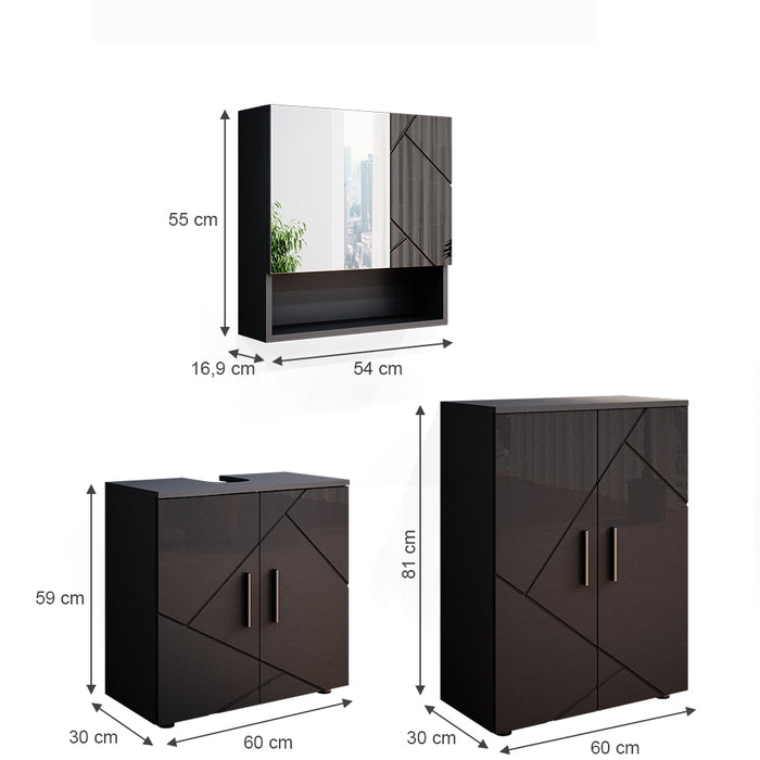 Vicco Set mobili bagno Antracite lucido 3 pezzi, con base 60 cm