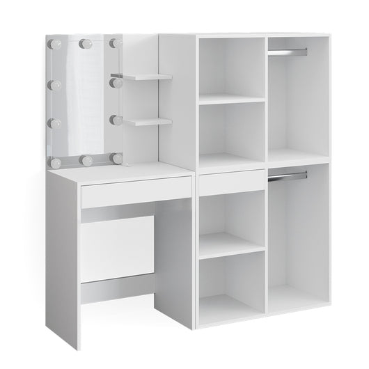 Vicco Tavolo da toeletta Bianco 60 cm con illuminazione LED e armadi