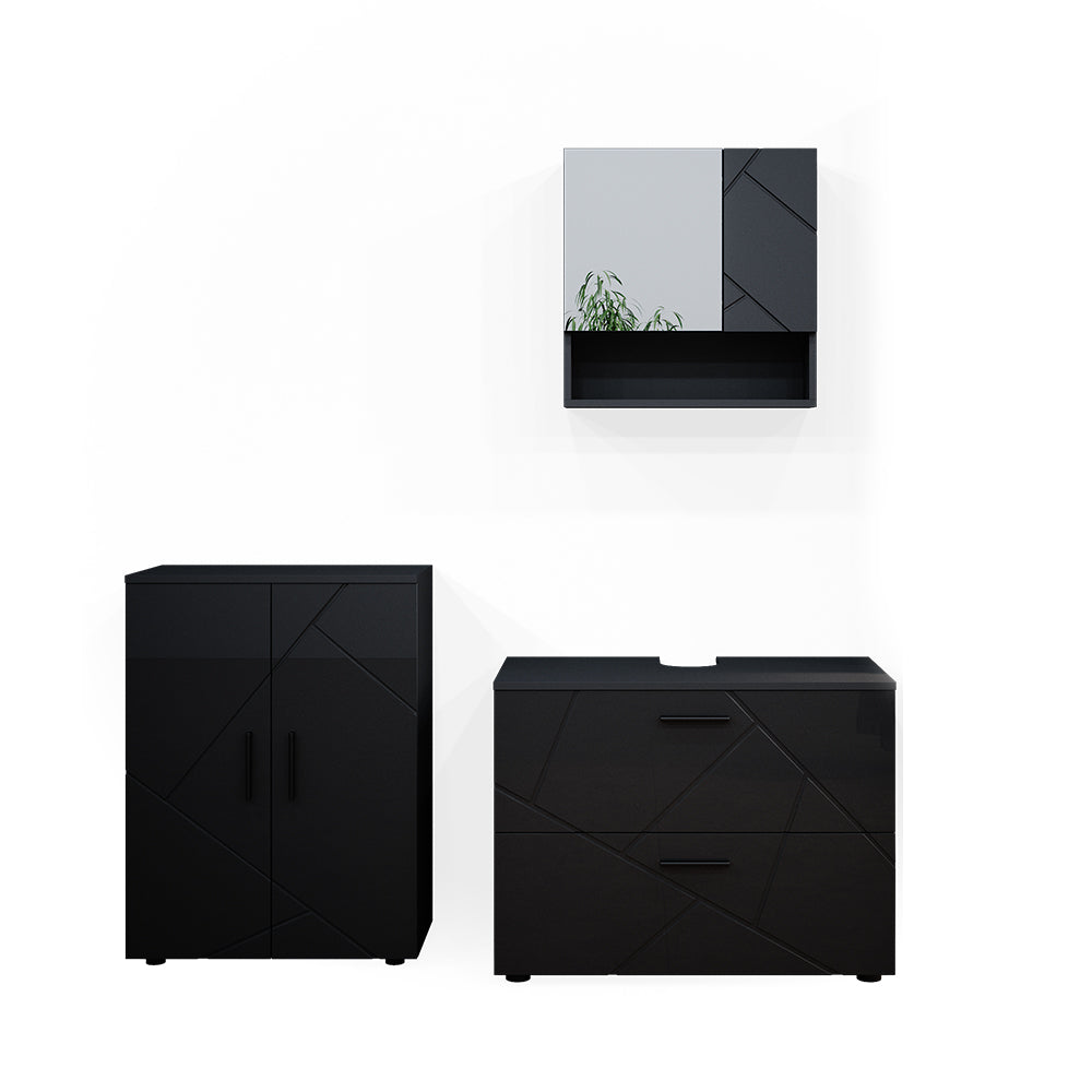 Vicco Set mobili bagno Antracite lucido 3 parti, con mobile base 80 cm