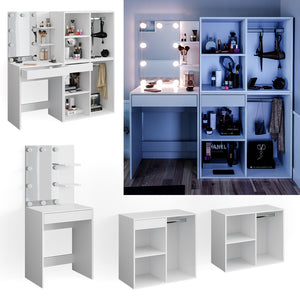 Vicco Tavolo da toeletta Bianco 60 cm con illuminazione LED e armadi