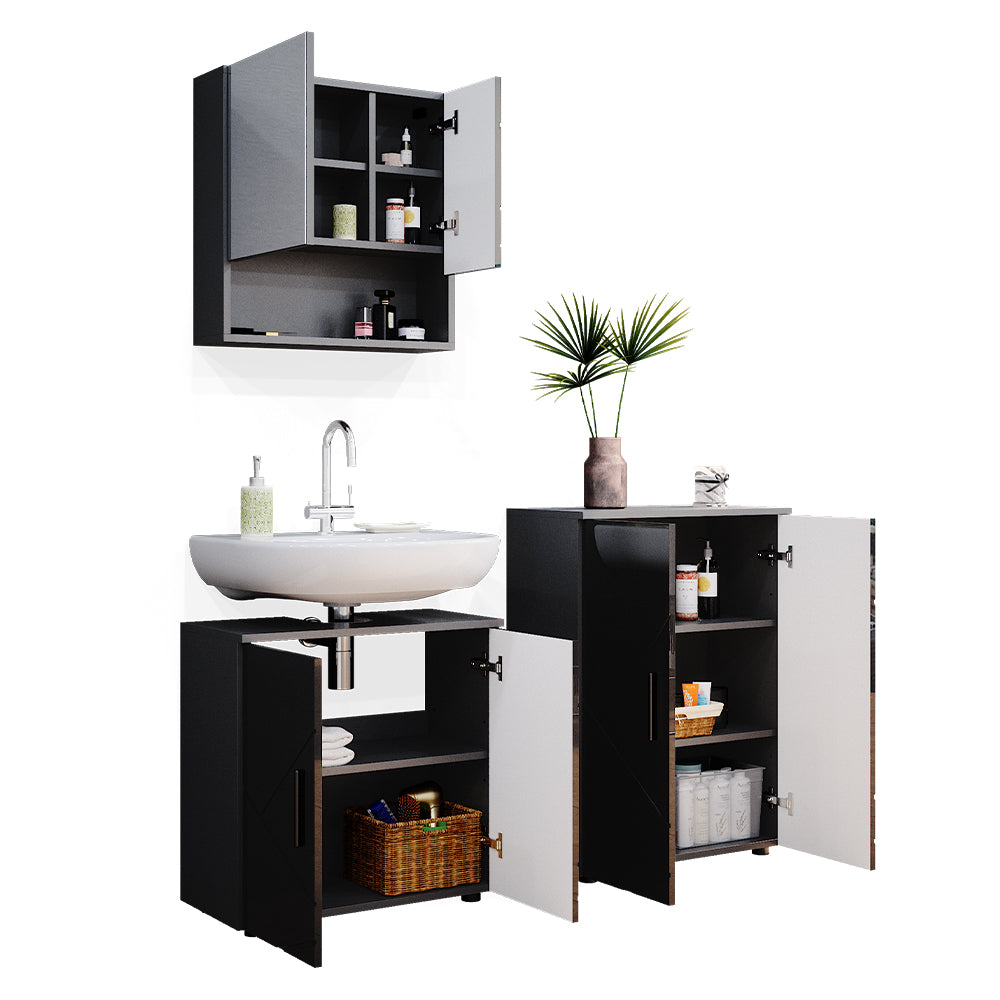 Vicco Set mobili bagno Antracite lucido 3 pezzi, con base 60 cm