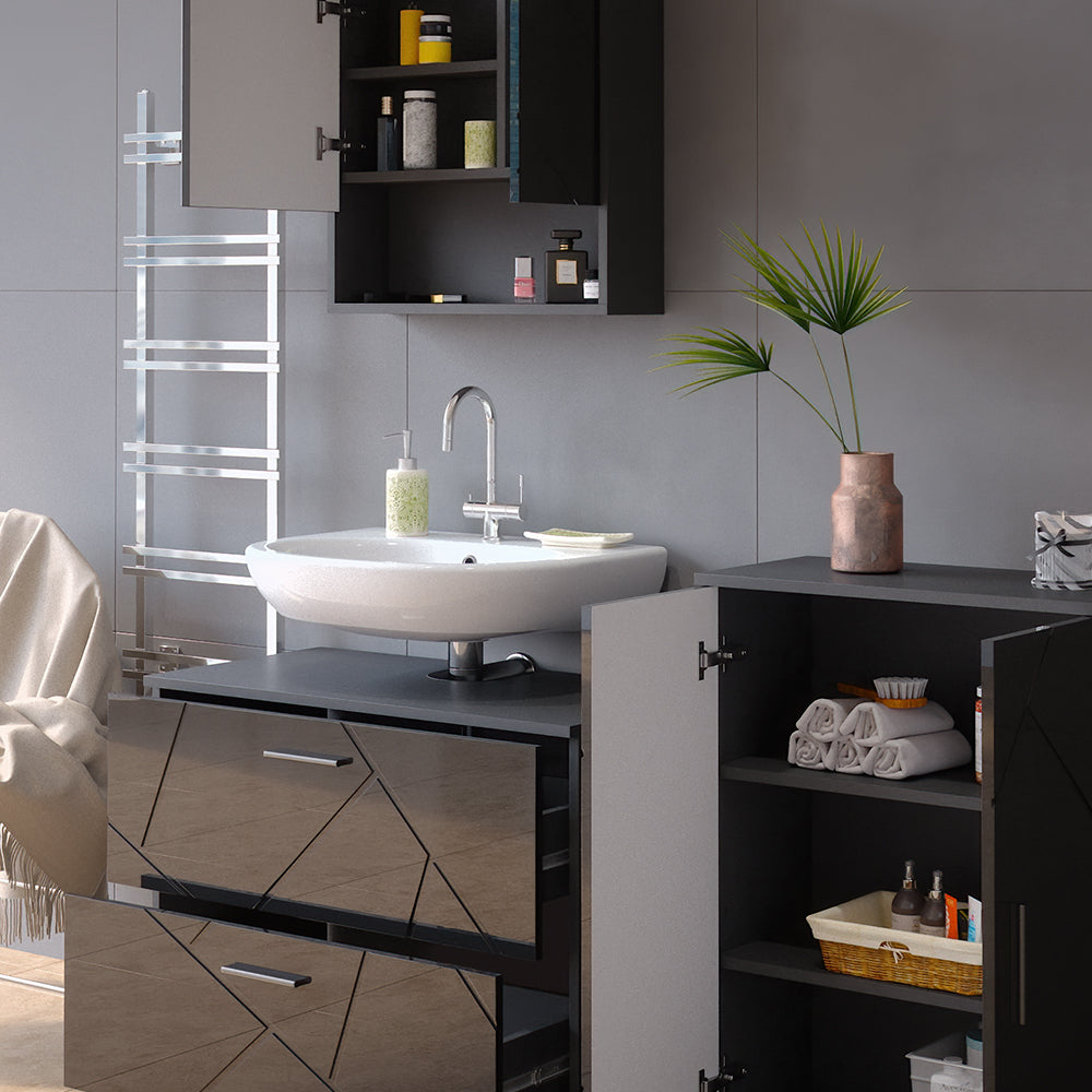 Vicco Set mobili bagno Antracite lucido 3 parti, con mobile base 80 cm