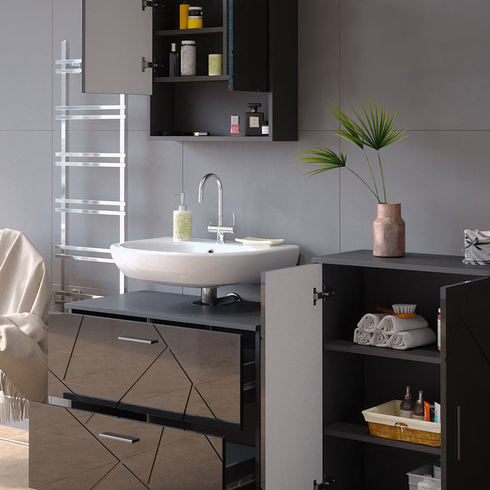 Vicco Set mobili bagno Antracite lucido 3 parti, con mobile base 80 cm