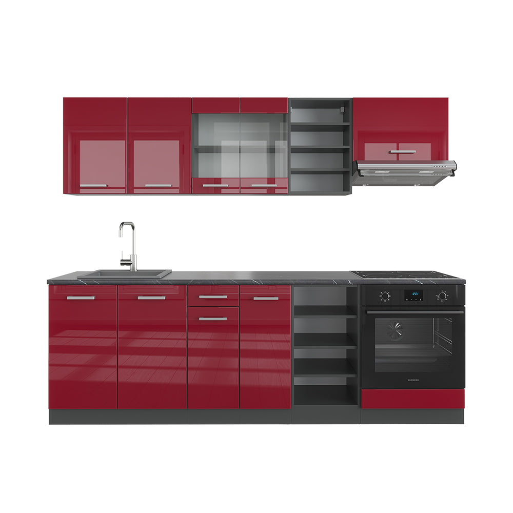 Vicco Cucina componibile Rosso lucido/antracite 240 cm senza piano di lavoro
