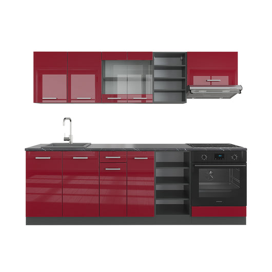 Vicco Cucina componibile Rosso lucido/antracite 240 cm senza piano di lavoro