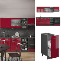 Vicco Cucina componibile Rosso lucido/antracite 240 cm , PL Rovere
