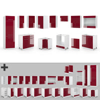 Vicco Cucina angolare completa Bordeaux lucido/bianco 227 x 60 cm senza piano di lavoro