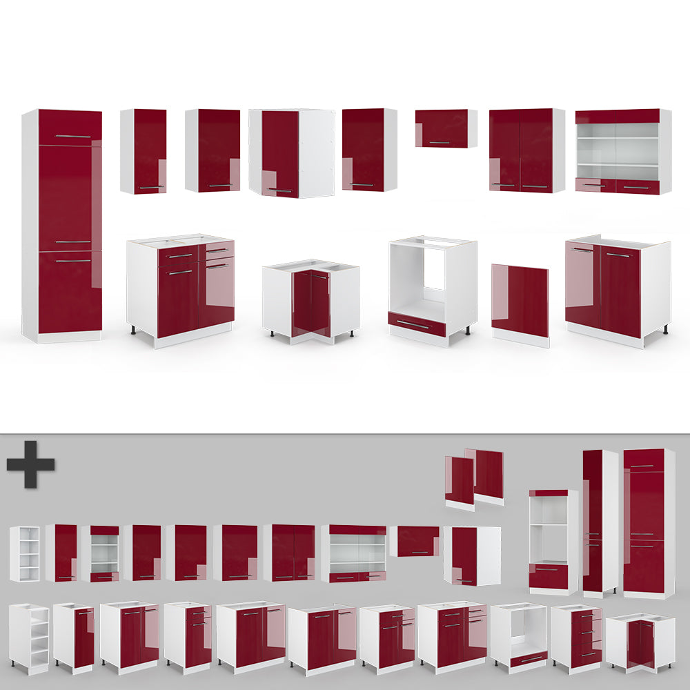 Vicco Cucina angolare completa Bordeaux lucido/bianco 227 x 287 cm , PL Rovere