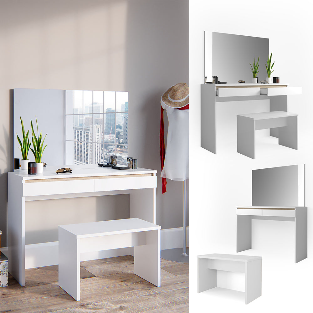 Vicco Tavolo da toeletta Bianco 120 cm con panca