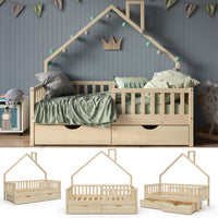 Vitalispa Letto montessori bambini Legno naturale 80x160 cm con 2 cassetti