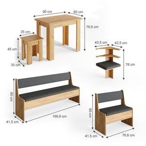 Vicco Gruppo panca ad angolo Quercia dorata 210 x 41.5 cm con tavolo