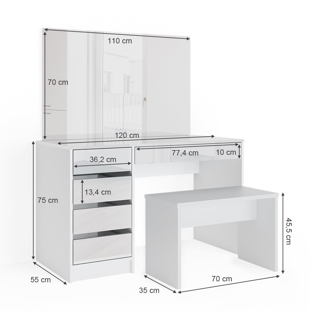 Vicco Tavolo da toeletta Bianco 55 cm con panca
