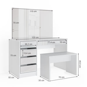 Vicco Tavolo da toeletta Bianco 55 cm con panca