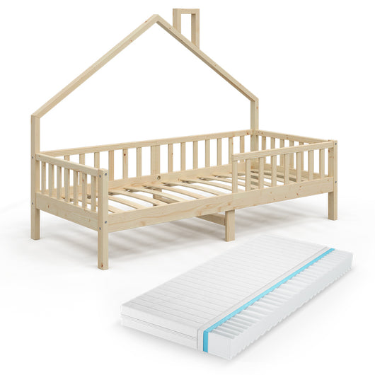 Vitalispa Letto montessori bambini Legno naturale 90x200 cm con materasso