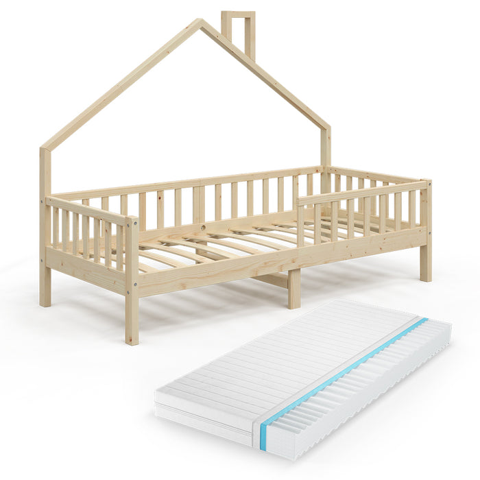 Vitalispa Letto montessori bambini Legno naturale 90x200 cm con materasso