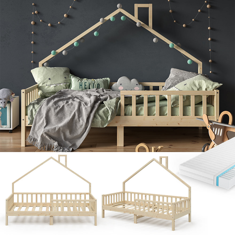 Vitalispa Letto montessori bambini Legno naturale 90x200 cm con materasso