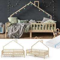 Vitalispa Letto montessori bambini Legno naturale 90x200 cm con materasso