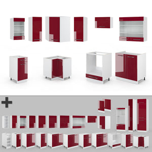 Vicco Cucina angolare completa Bordeaux lucido/bianco 160 x 60 cm senza piano di lavoro