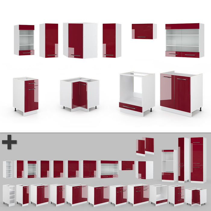 Vicco Cucina angolare completa Bordeaux lucido/bianco 160 x 190 cm , PL Rovere