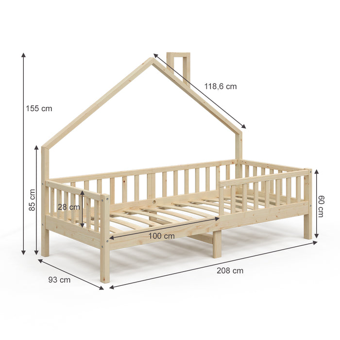 Vitalispa Letto montessori bambini Legno naturale 90x200 cm con materasso
