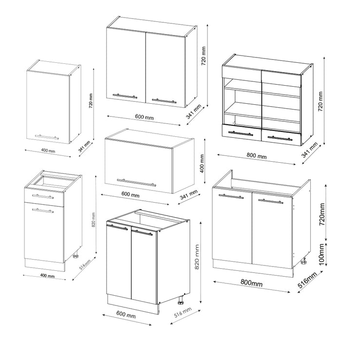 Vicco Cucina componibile Bianco 240 cm senza piano di lavoro