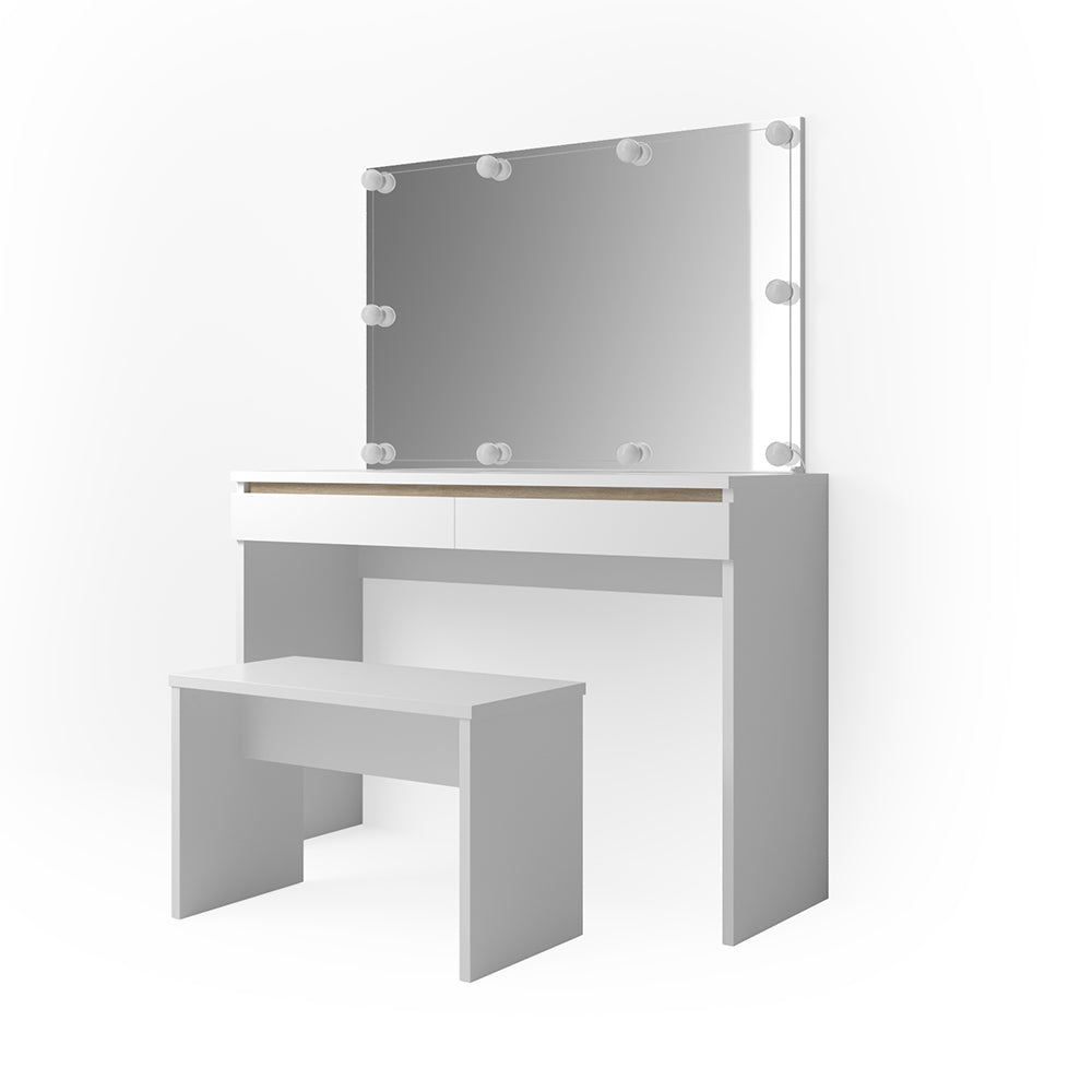 Vicco Tavolo da toeletta Bianco 120 cm con illuminazione a LED e panca