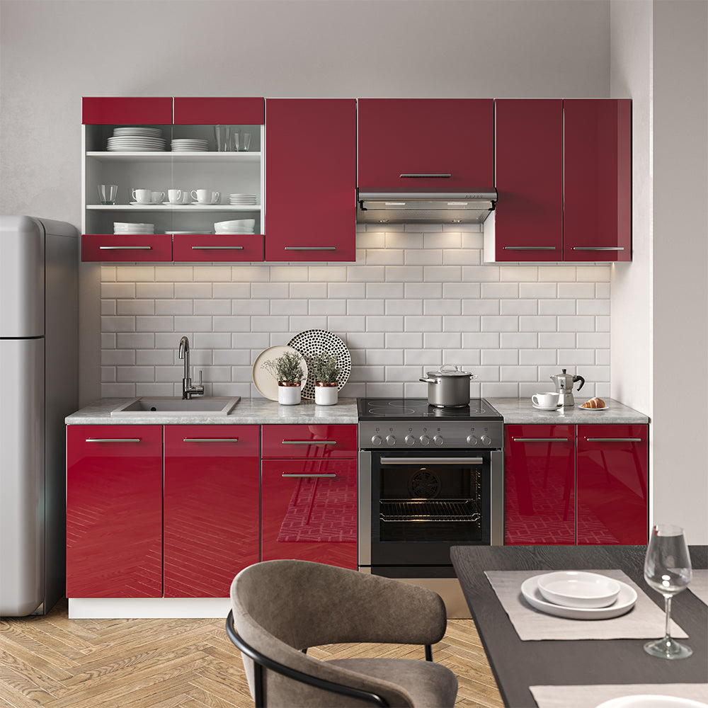 Vicco Cucina componibile Bordeaux lucido/bianco 240 cm , PL Rovere