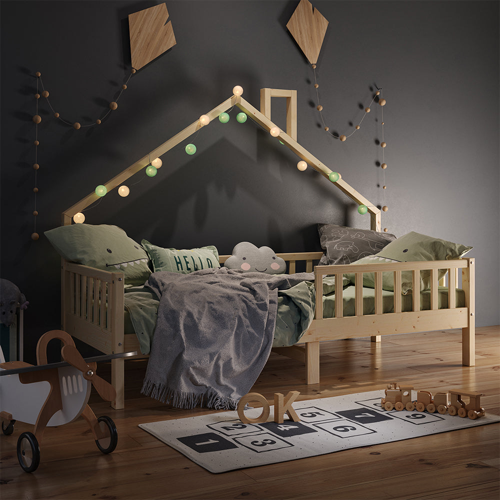 Vitalispa Letto montessori bambini Legno naturale 90x200 cm con materasso