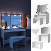 Vicco Tavolo da toeletta Bianco 120 cm con illuminazione a LED e panca