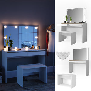 Vicco Tavolo da toeletta Bianco 120 cm con illuminazione a LED e panca