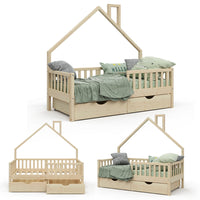 Vitalispa Letto montessori bambini Legno naturale 80x160 cm con 2 cassetti