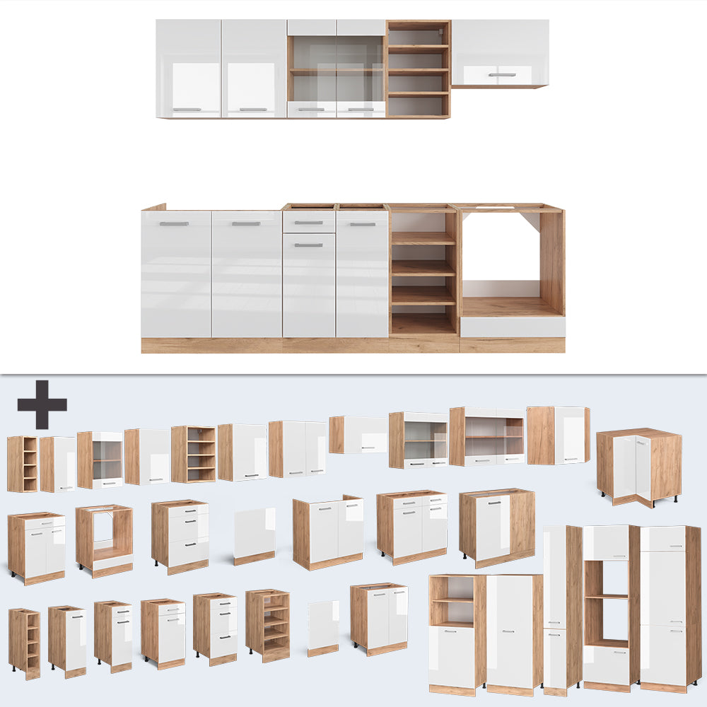 Vicco Cucina componibile Bianco lucido/oro power oak 240 cm , PL Rovere