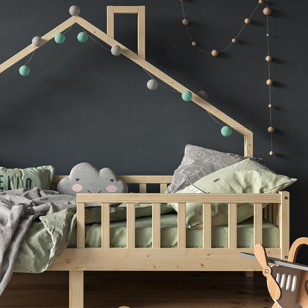 Vitalispa Letto montessori bambini Legno naturale 90x200 cm con materasso