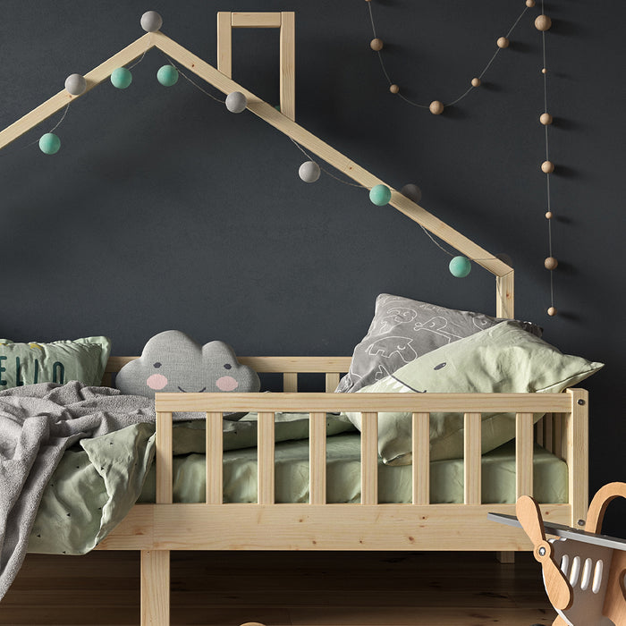 Vitalispa Letto montessori bambini Legno naturale 90x200 cm con materasso