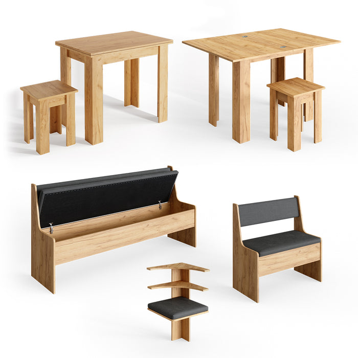 Vicco Gruppo panca ad angolo Quercia dorata 210 x 41.5 cm con tavolo