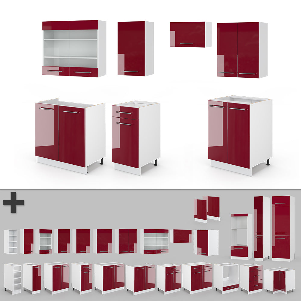 Vicco Cucina componibile Bordeaux lucido/bianco 240 cm senza piano di lavoro