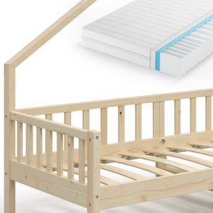 Vitalispa Letto montessori bambini Legno naturale 90x200 cm con materasso