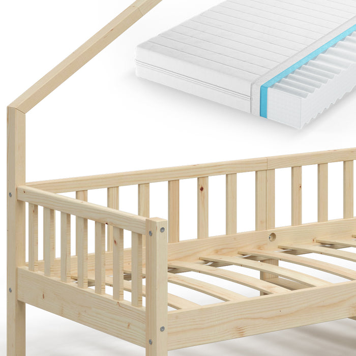 Vitalispa Letto montessori bambini Legno naturale 90x200 cm con materasso