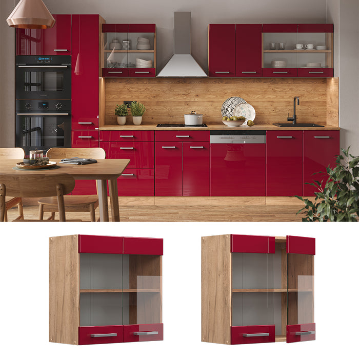 Vicco Mobile da cucina in vetro Rosso lucido 60 cm